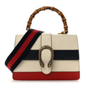 Gucci Calfskin Bamboo Web Medium Dionysus Top Handle Bag White Blue Hibiscus Red