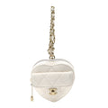 Lambskin Quilted CC Mini In Love Heart Bag Charm White
