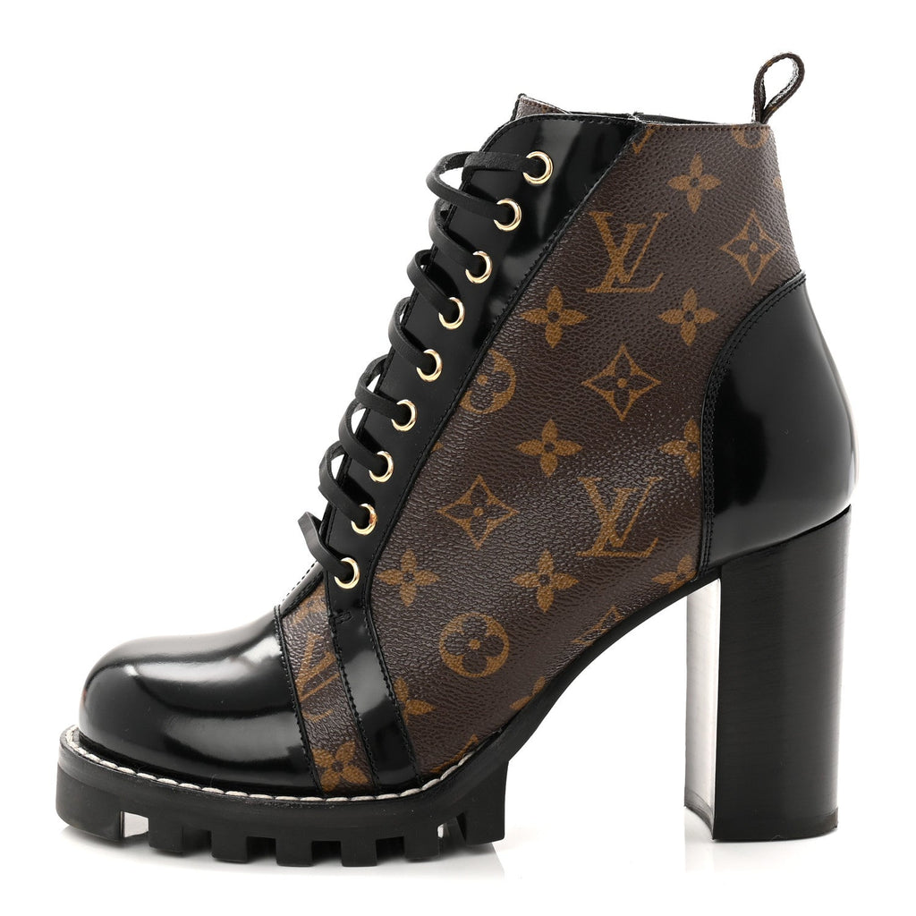 Louis Vuitton Patent Calfskin Monogram Star Trail Ankle Boots 40 Black