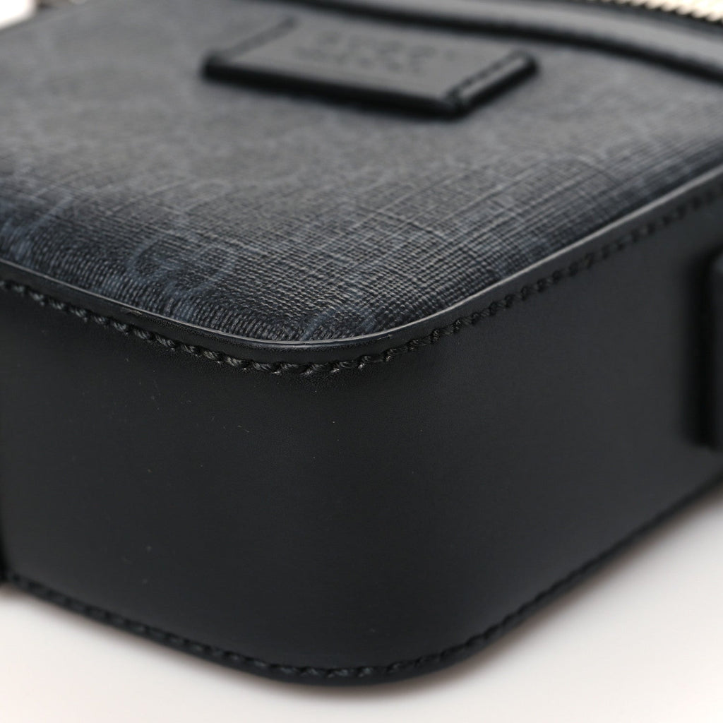 Gucci GG Supreme Monogram Appia Calfskin Web Small Camera Messenger Bag Black Grey