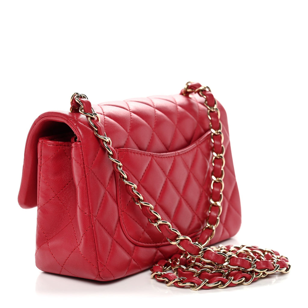 Chanel Lambskin Quilted Mini Rectangular Flap Dark Pink