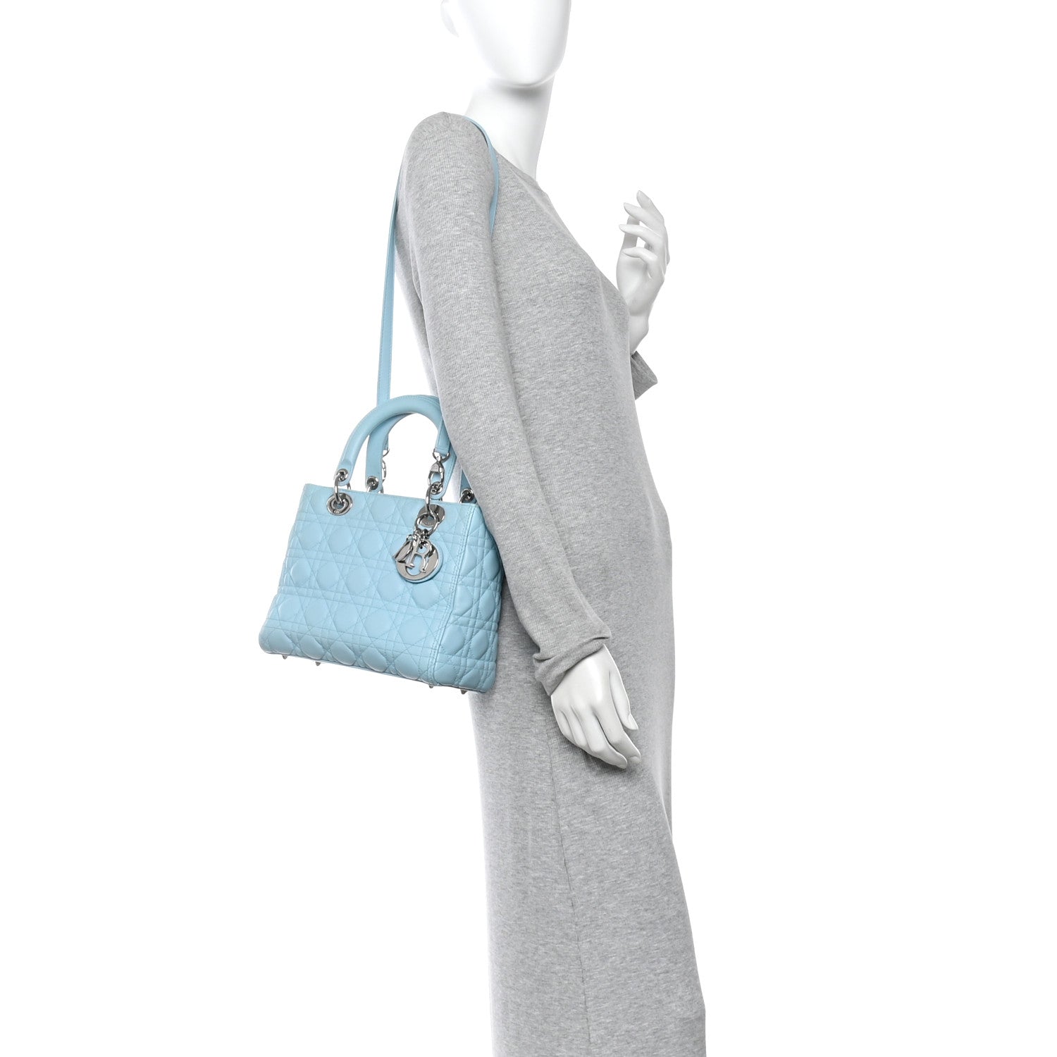 Christian Dior Lambskin Cannage Medium Lady Dior Light Blue