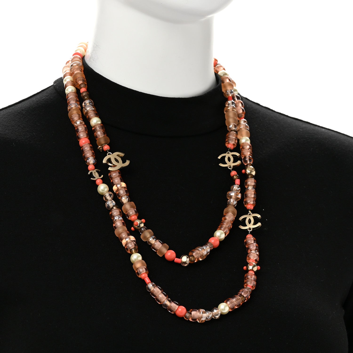 Pearl Beaded CC Long Necklace Pink