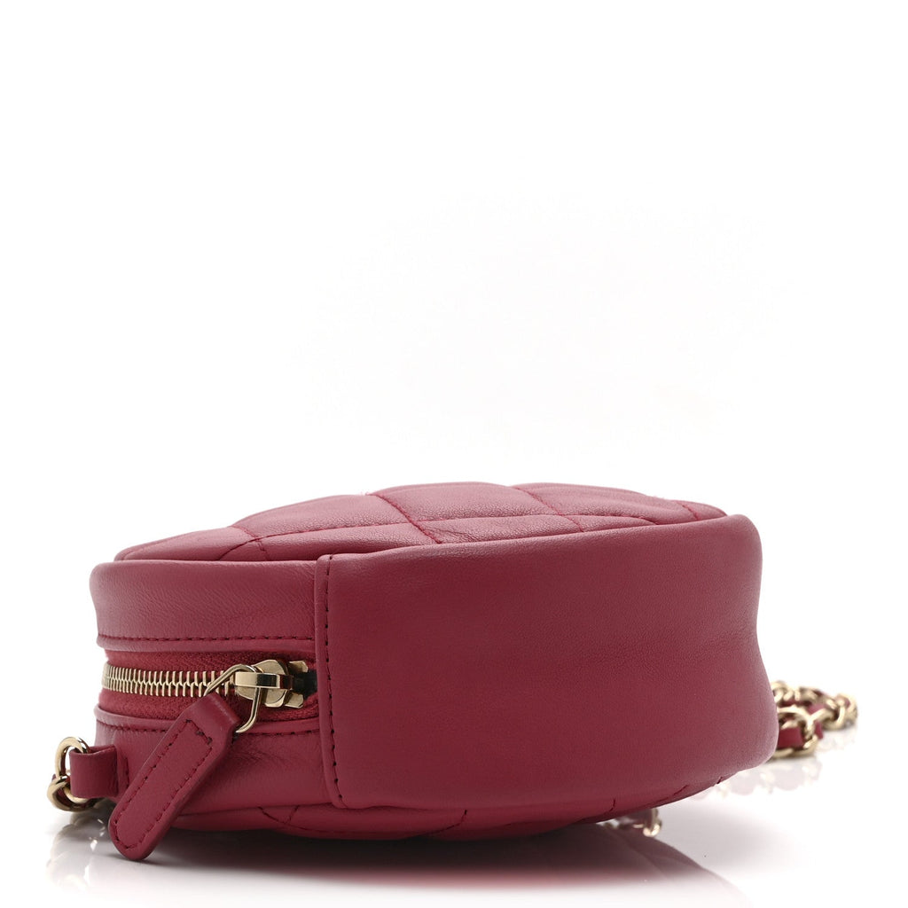 Chanel Lambskin Quilted Round Clutch With Chain Pink
