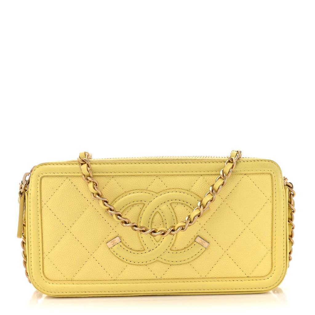 Chanel Caviar Quilted CC Filigree Clutch With Chain Yellow