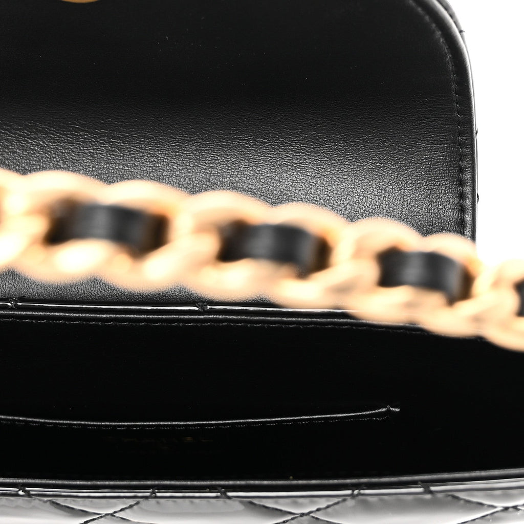 Chanel Patent Calfskin Quilted Chain Hoop Bag Black