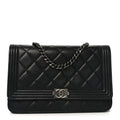 Chanel Lambskin Quilted Boy Wallet On Chain WOC Black