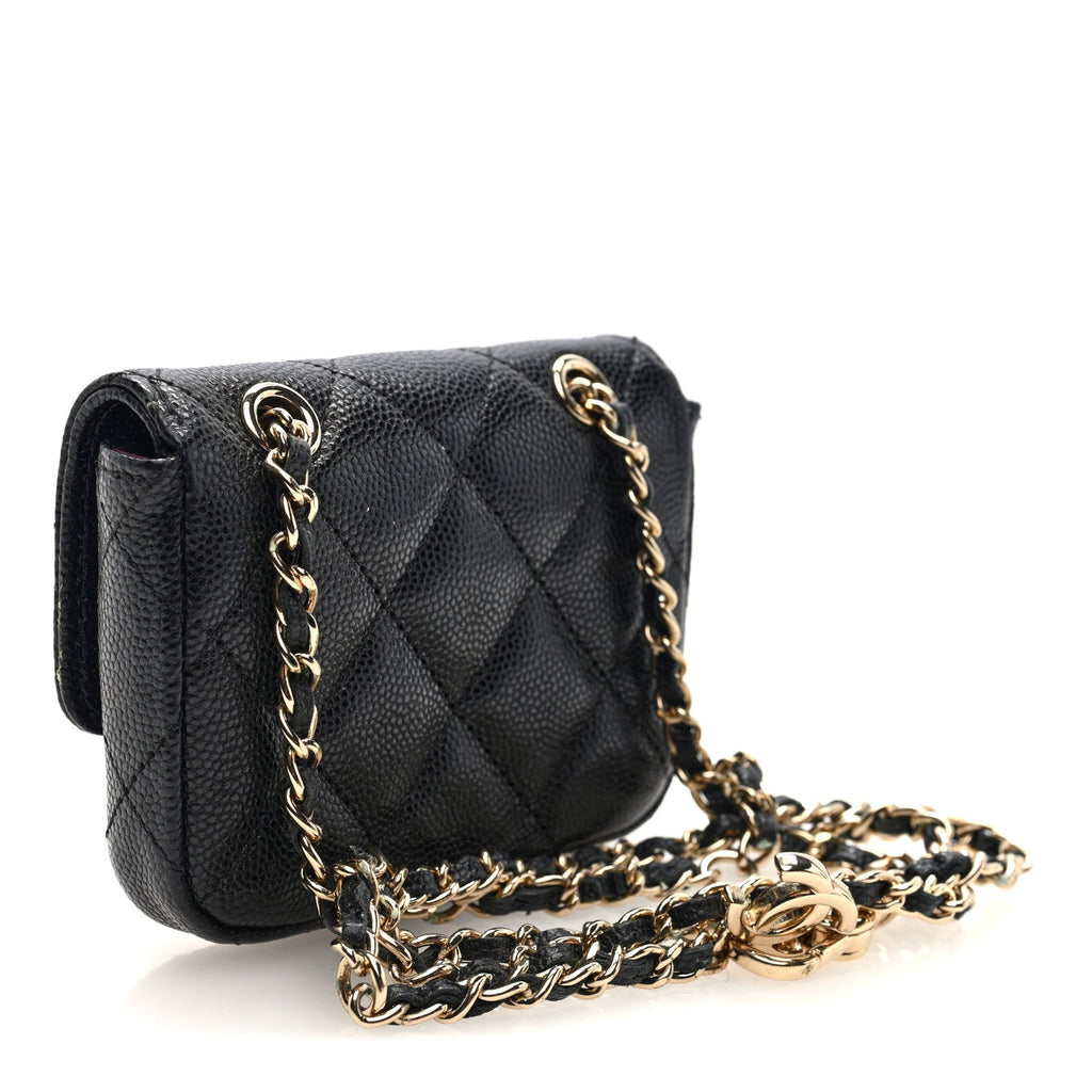 Caviar Quilted Mini Chain Belt Bag Black