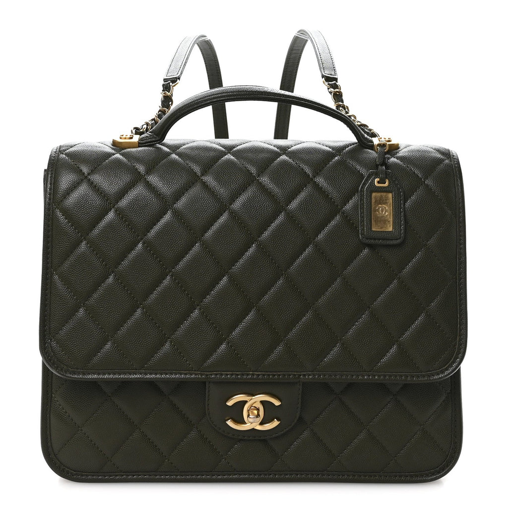Chanel Caviar Quilted School Memory Backpack Dark Green