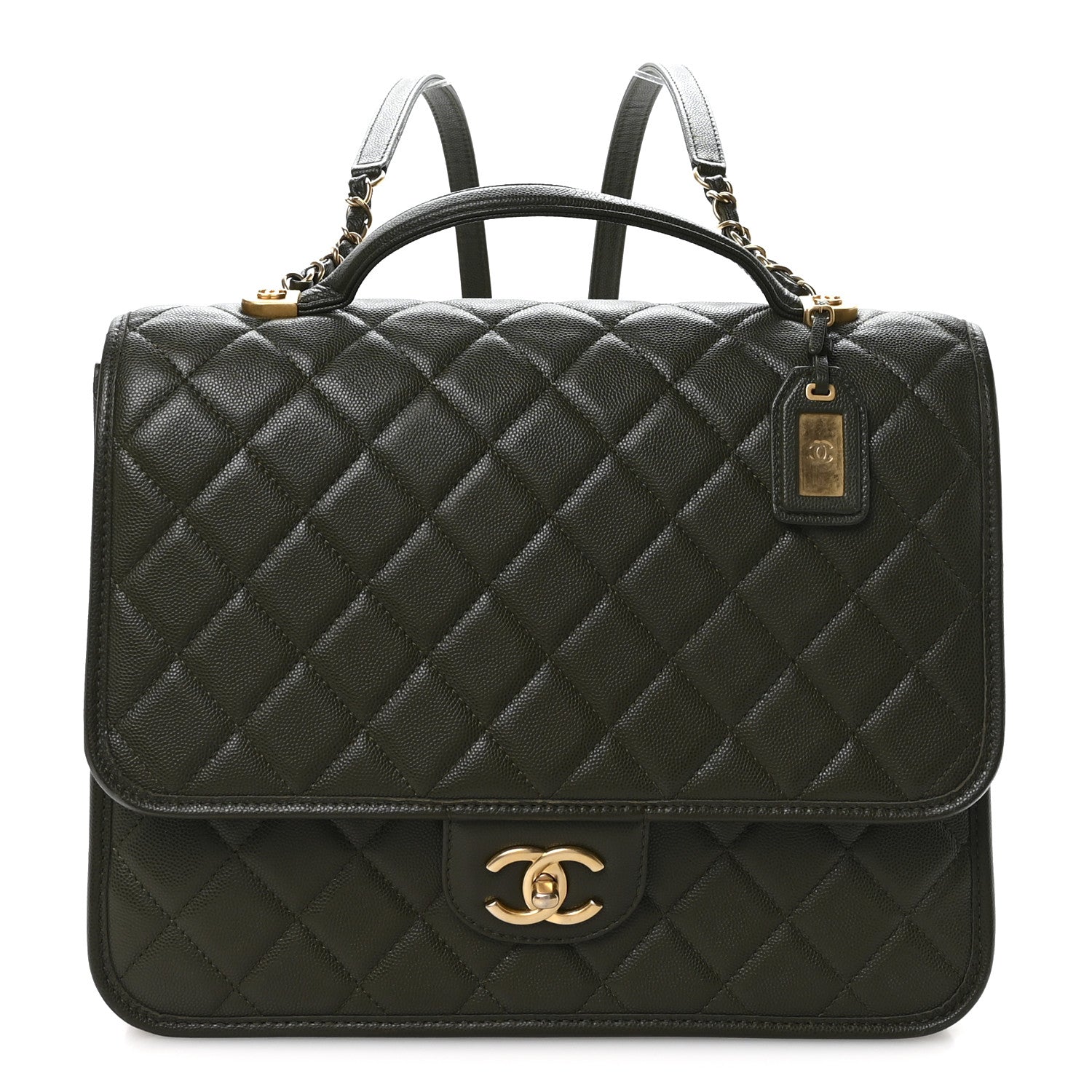 Chanel Caviar Quilted School Memory Backpack Dark Green