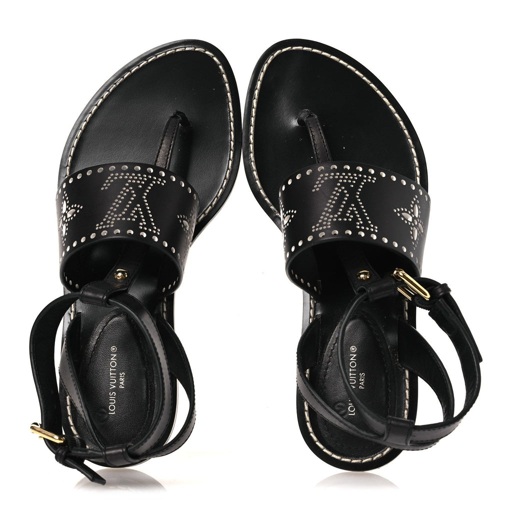 Louis Vuitton Soft Calfskin Perforated Horizon Flat Sandals 36 Black