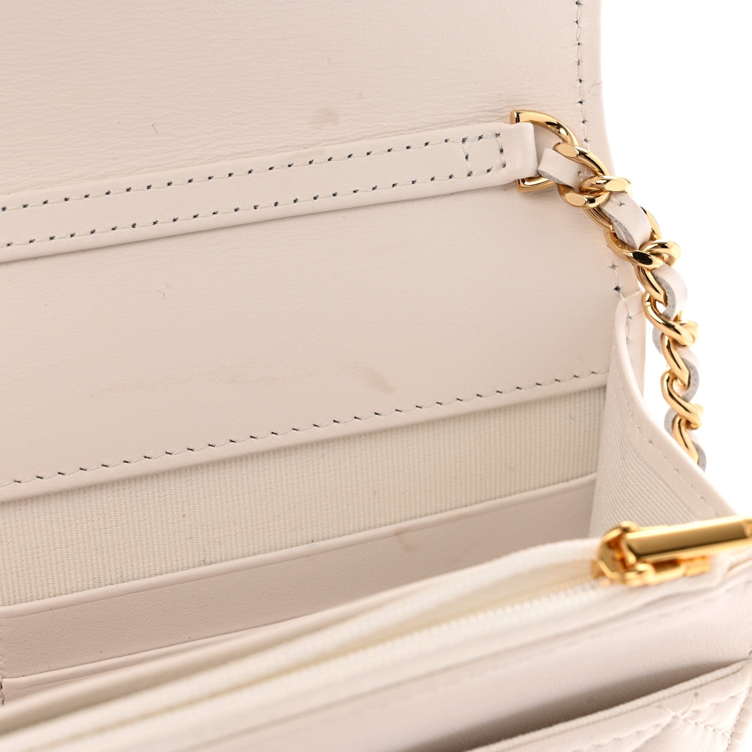 Chanel Shiny Crumpled Calfskin Quilted Enamel Heart Wallet On Chain WOC White