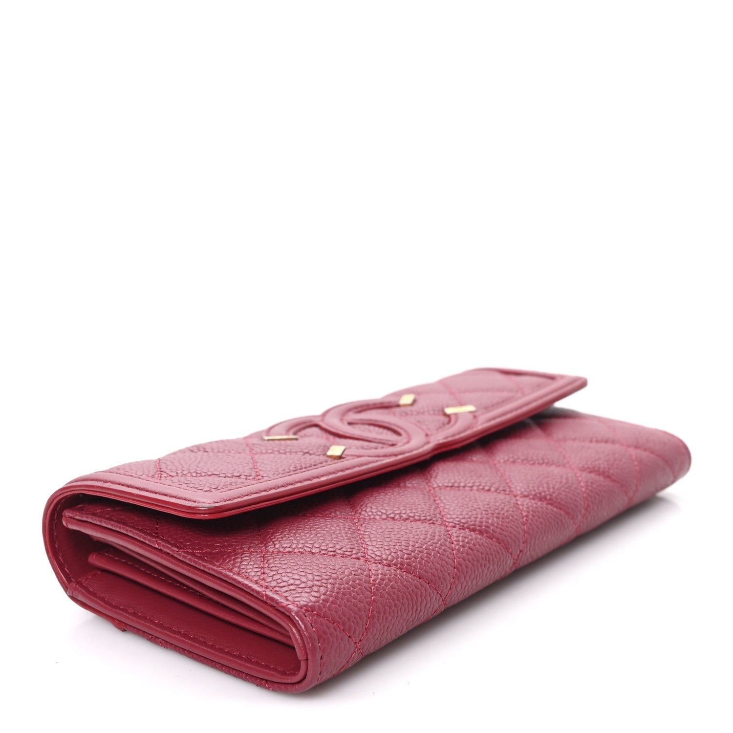 Caviar Quilted Large Filigree Gusset Flap Wallet Dark Pink