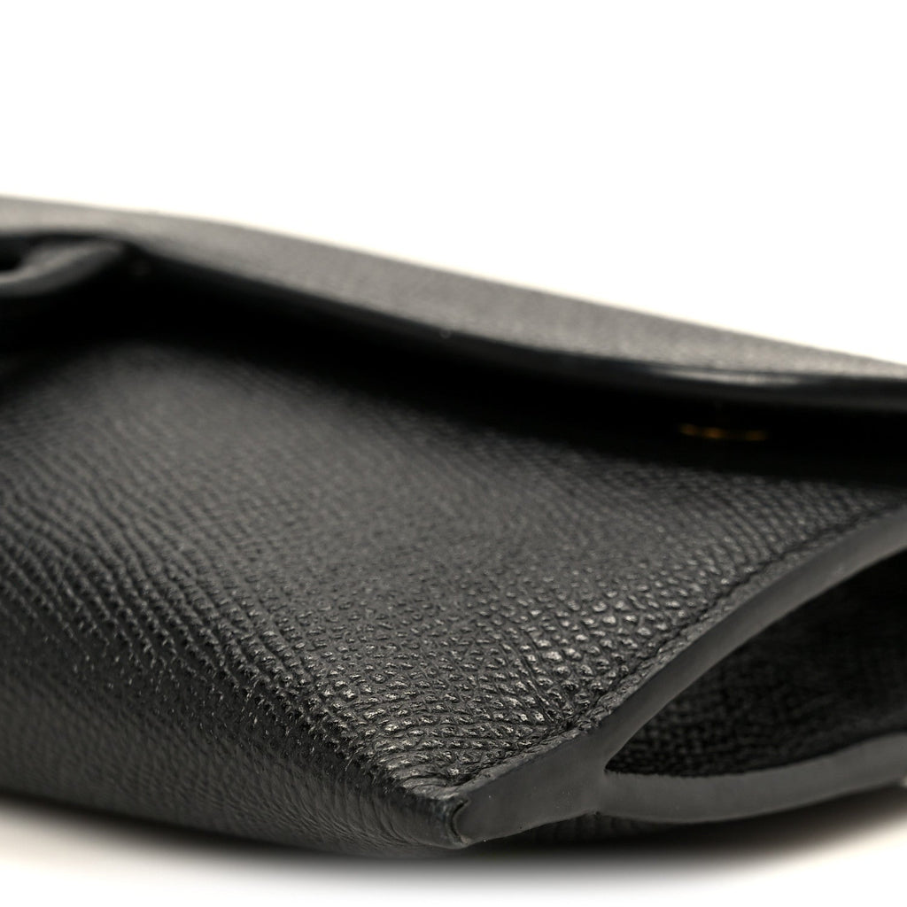 Christian Dior Grained Calfskin Saddle Chain Wallet Pouch Black