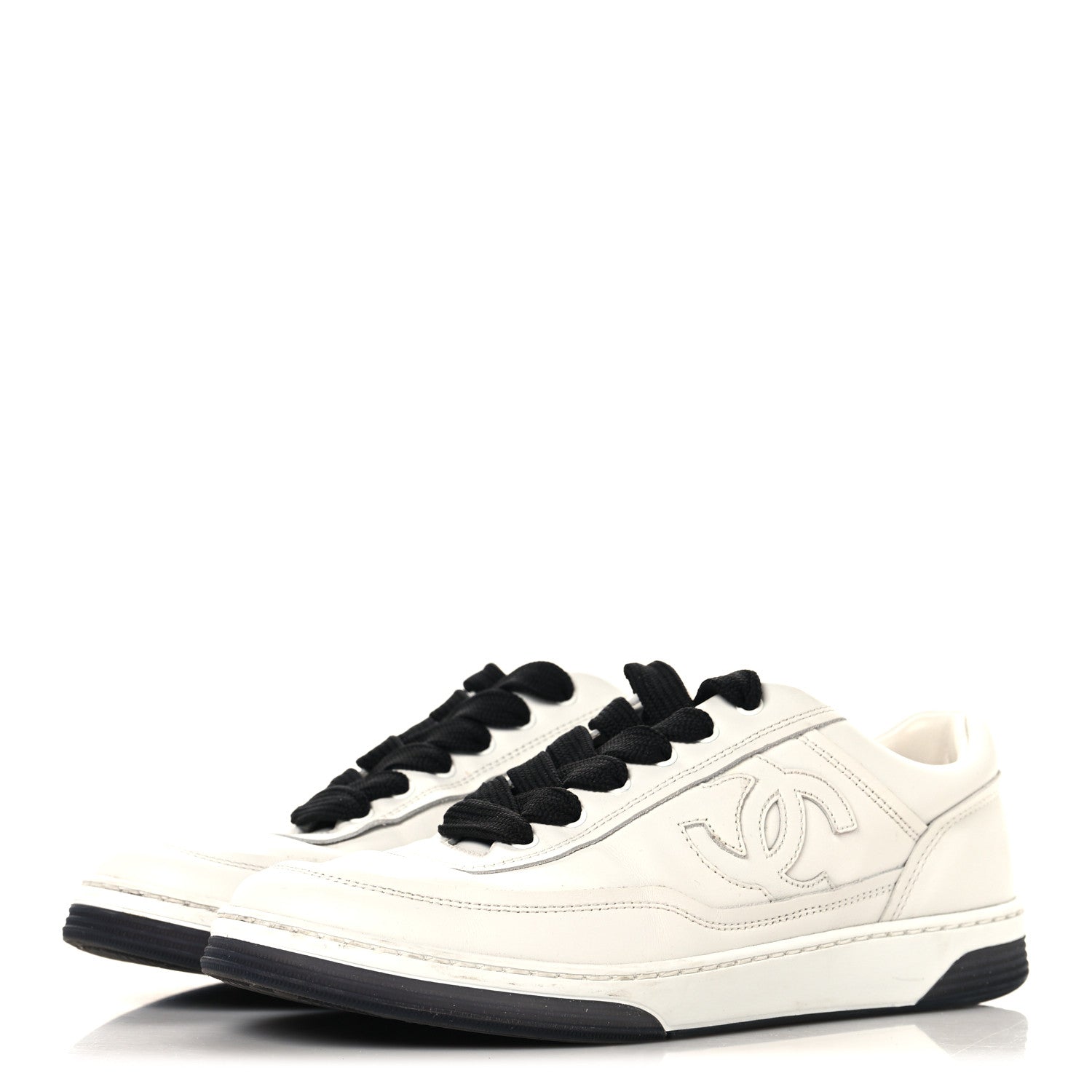 Calfskin CC Womens Sneakers 36 White Black