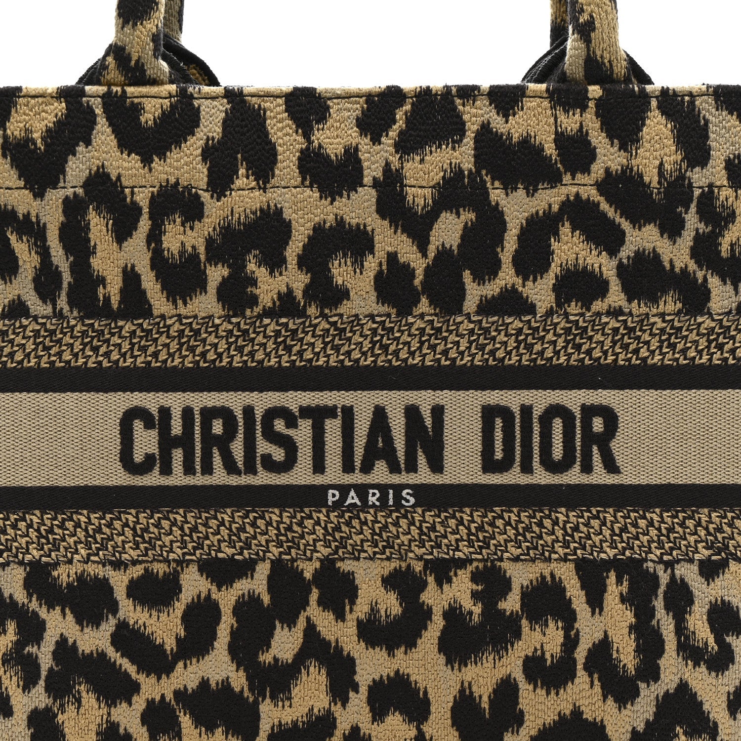 Christian Dior Canvas Mizza Embroidered Small Leopard Book Tote Beige