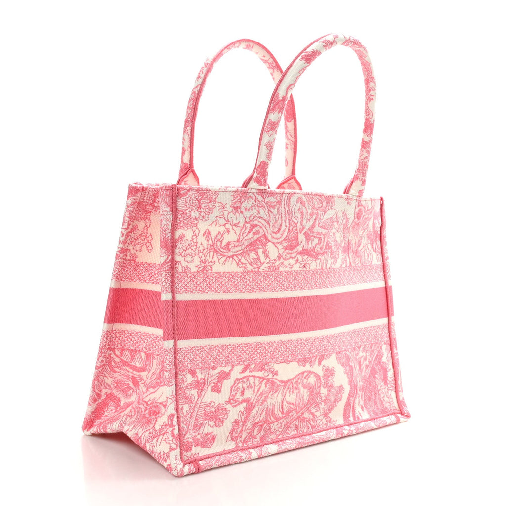 Christian Dior Canvas Embroidered Medium Dioriviera Toile De Jouy Book Tote Peony Pink