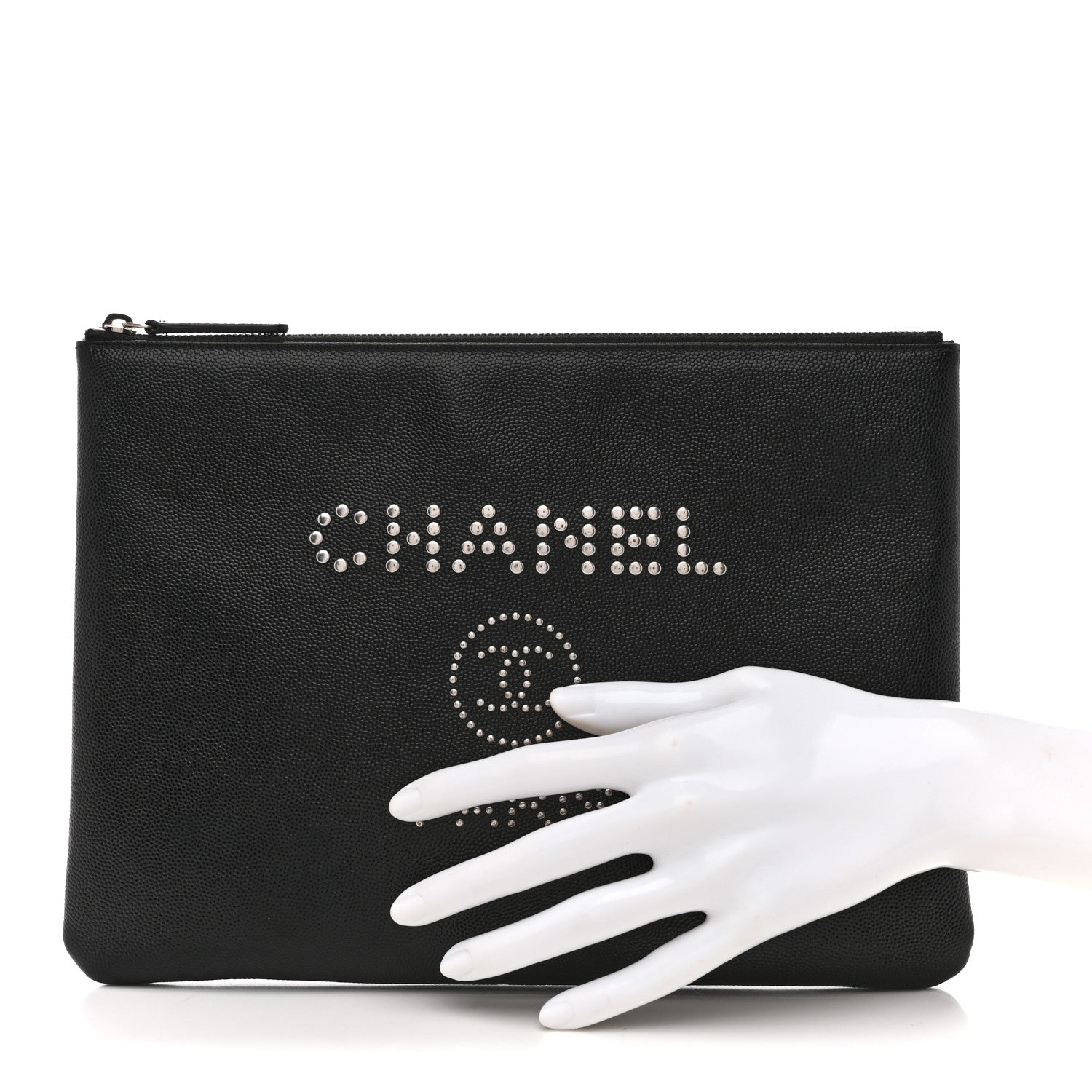 Caviar Studded Medium Deauville Pouch Black