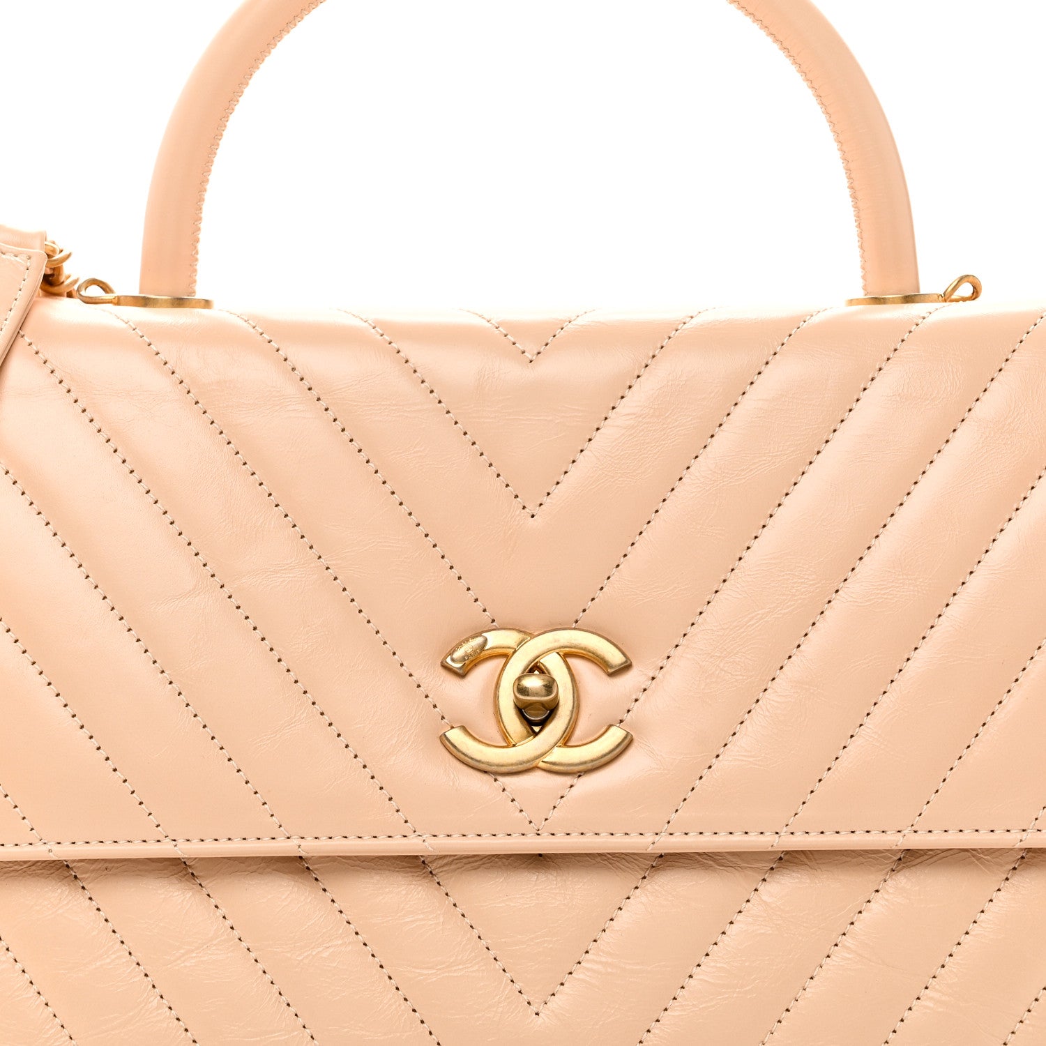 Chanel Calfskin Chevron Quilted Medium Coco Handle Flap Beige