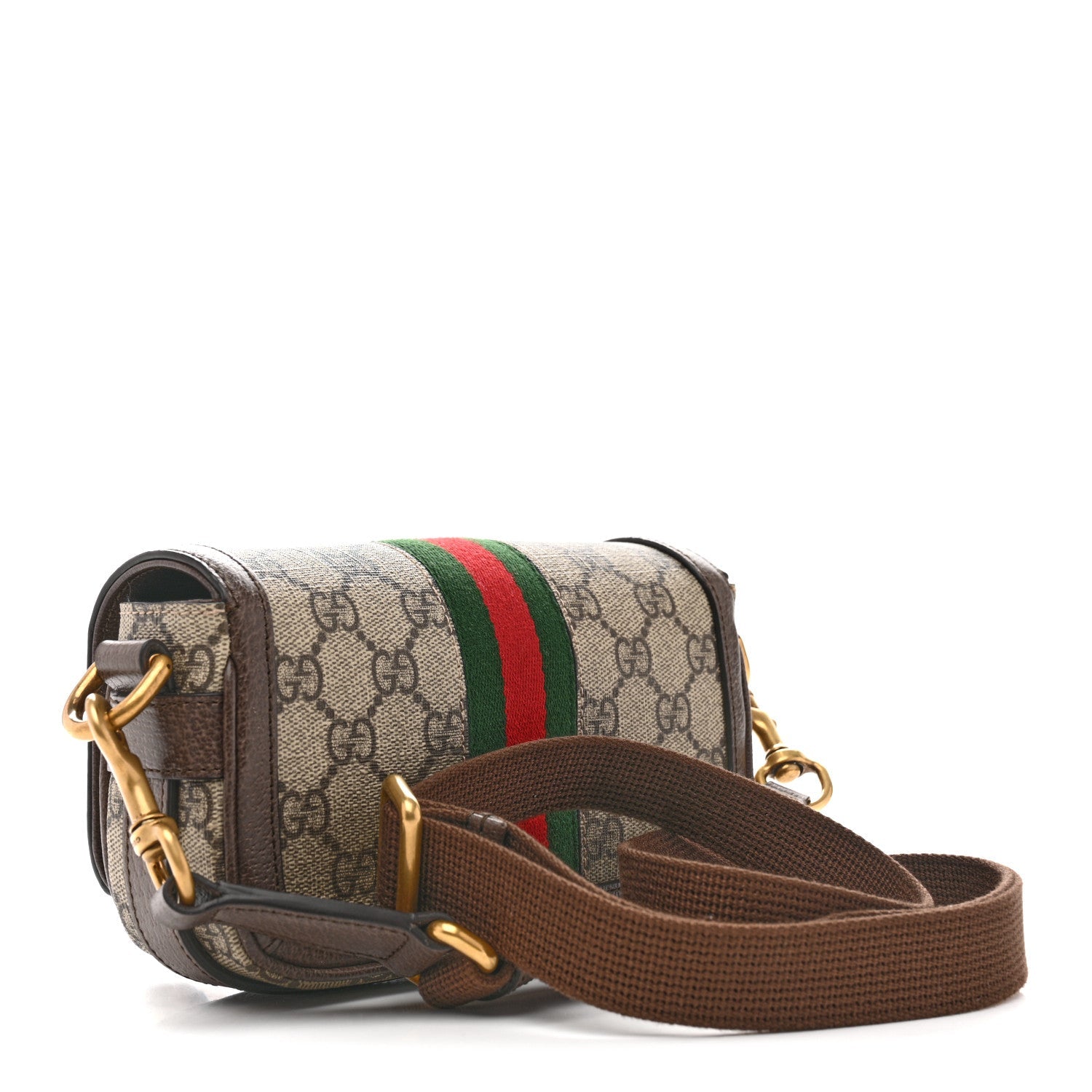 Gucci GG Supreme Monogram Web Mini Ophidia Flap Shoulder Bag Brown