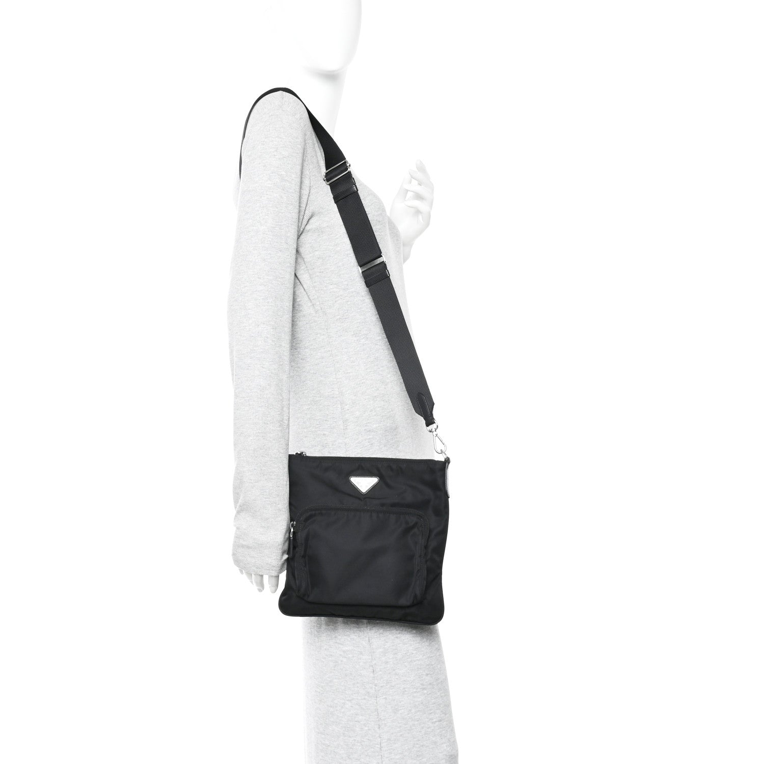 Prada Tessuto Nylon Saffiano Flat Messenger Bag Black