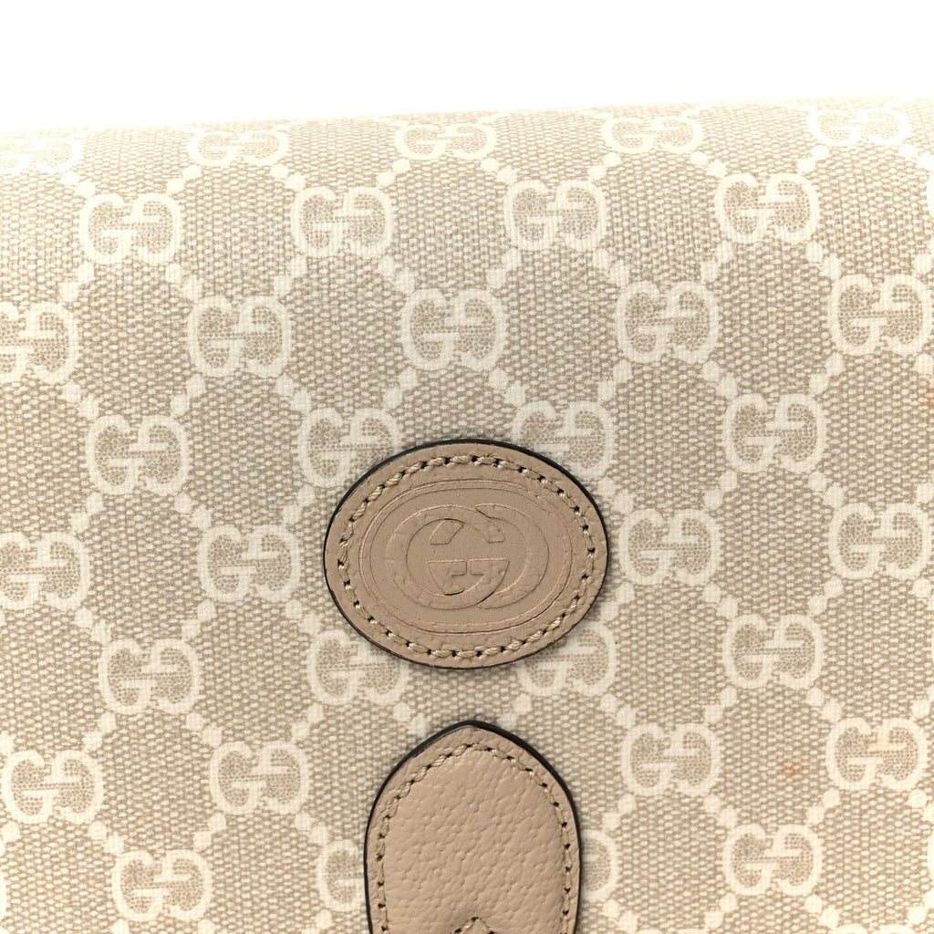 Gucci GG Supreme Monogram Textured Dollar Calfskin Mini Retro Interlocking G Flap Shoulder Bag Beige Mystic White Oatmeal