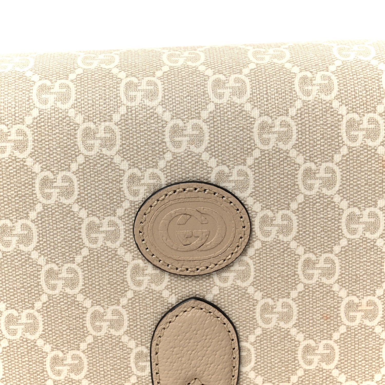 Gucci GG Supreme Monogram Textured Dollar Calfskin Mini Retro Interlocking G Flap Shoulder Bag Beige Mystic White Oatmeal