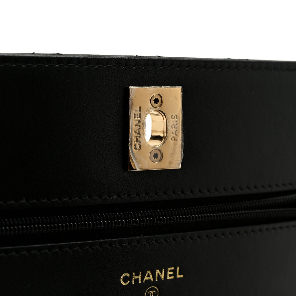 Chanel Shiny Lambskin Quilted CC Pearl Wallet on Chain WOC Black
