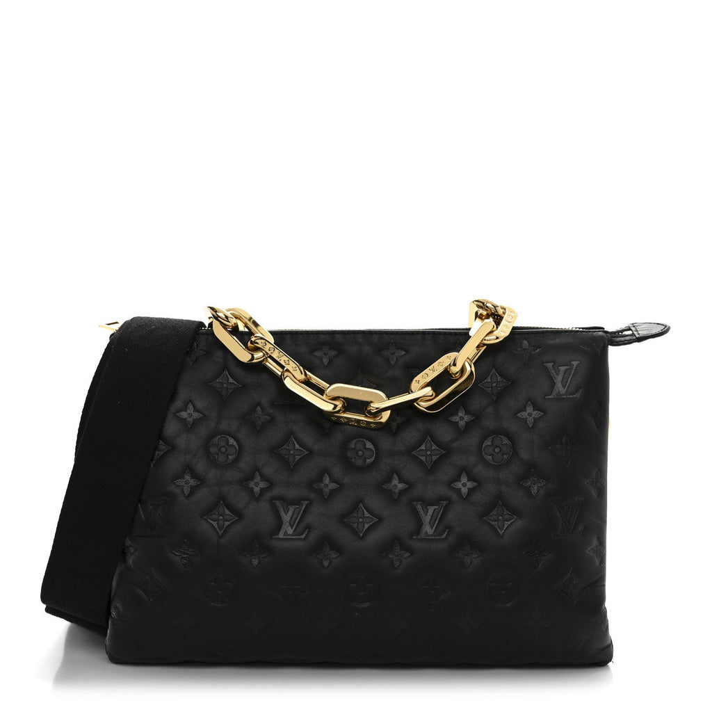 Louis Vuitton Lambskin Embossed Monogram Coussin MM Black