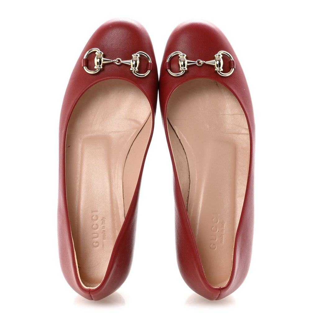 Gucci Calfskin Horsebit Ballerina Flats 35.5 Red