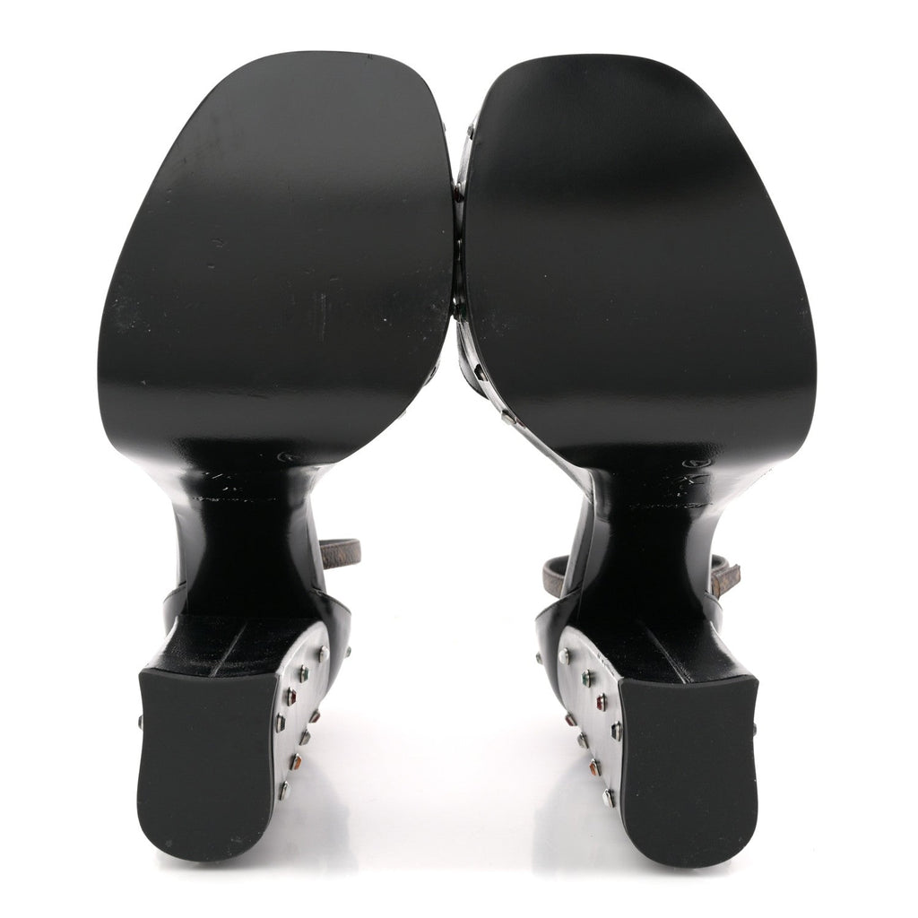 Louis Vuitton Calfskin Studded Fame Platform Sandals 37 Black