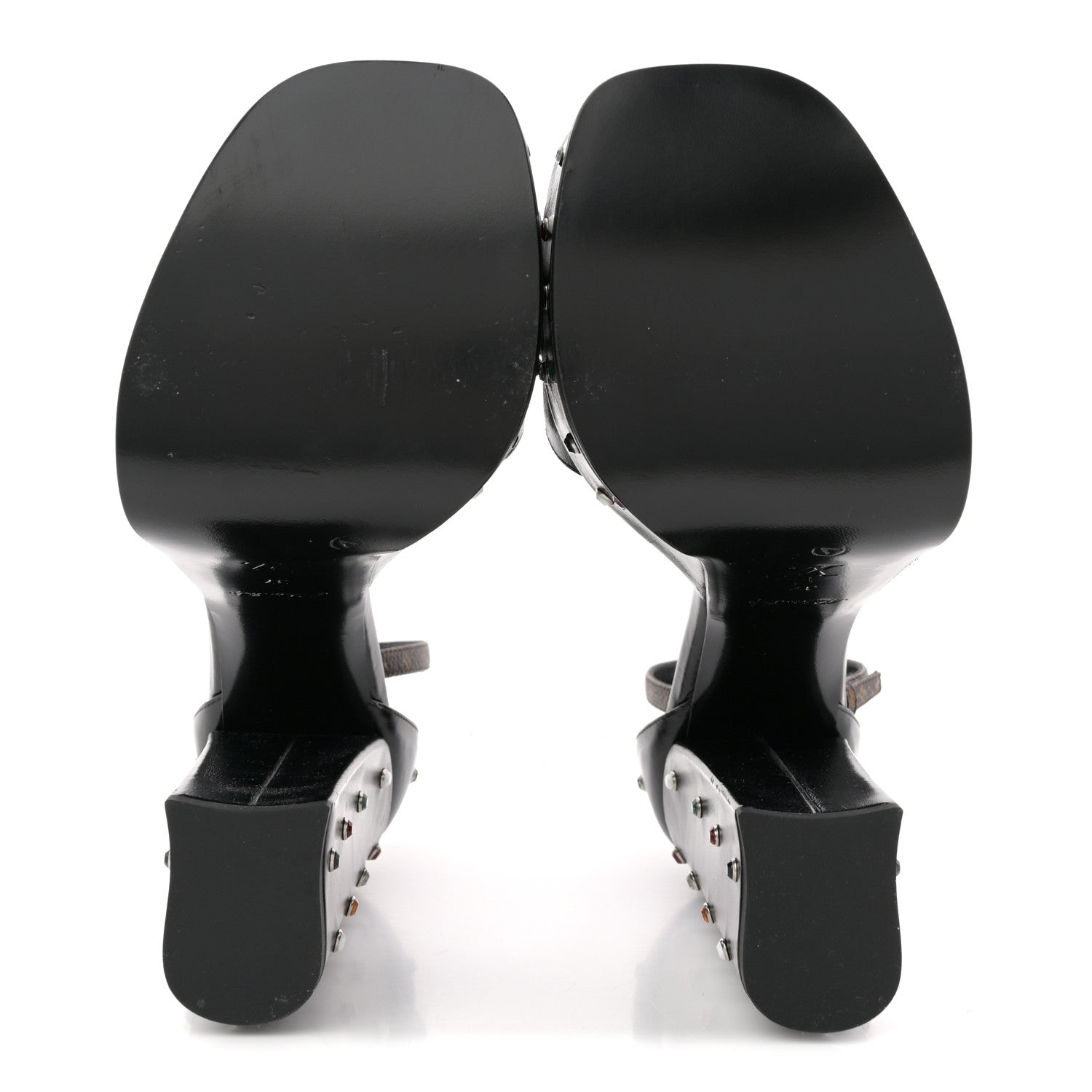 Louis Vuitton Calfskin Studded Fame Platform Sandals 37 Black