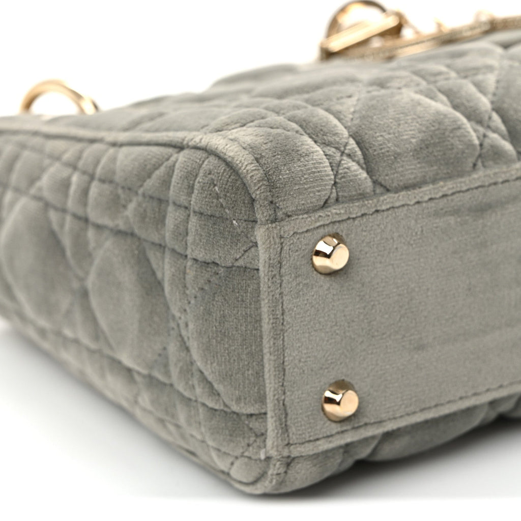 Christian Dior Velvet Mini Lady Dior Gray