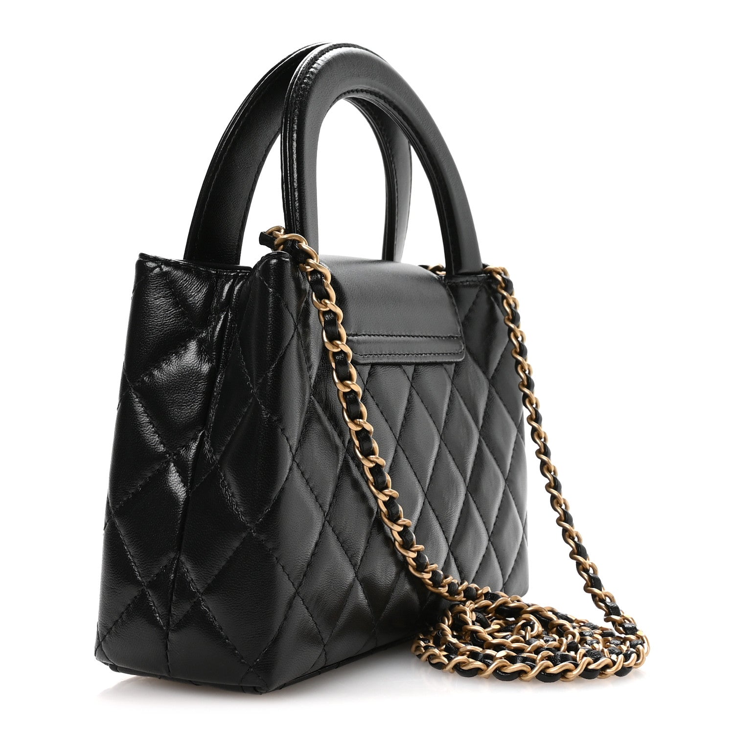 Chanel Shiny Aged Calfskin Quilted Nano Kelly Shopper Black