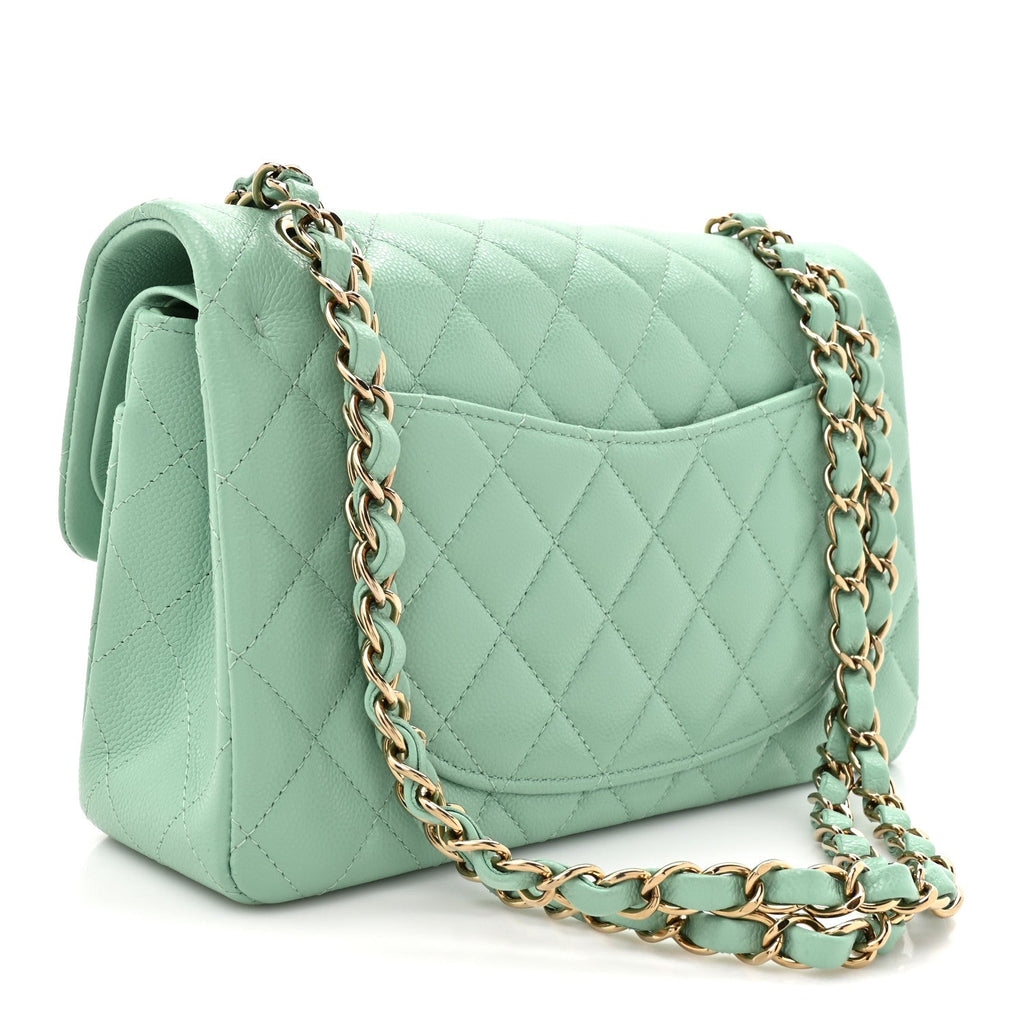 Chanel Caviar Quilted Small Double Flap Light Green