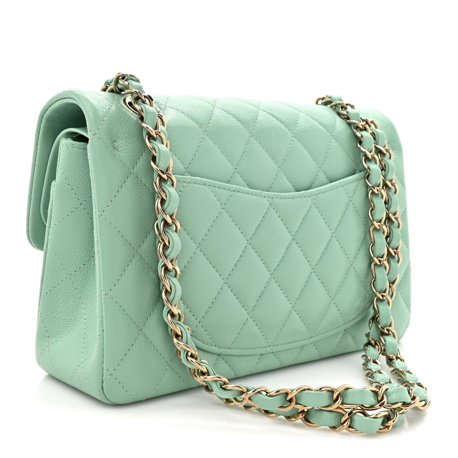 Chanel Caviar Quilted Small Double Flap Light Green