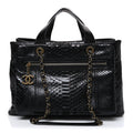 Chanel Snakeskin Glazed Calfskin Quilted Urban Mix Tote Black