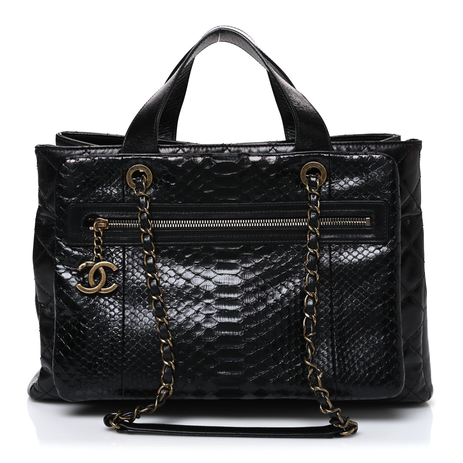 Chanel Snakeskin Glazed Calfskin Quilted Urban Mix Tote Black