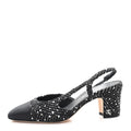 Chanel Tweed Polkadot Grosgrain Cap Toe CC Slingback Pumps 36 Black White Silver
