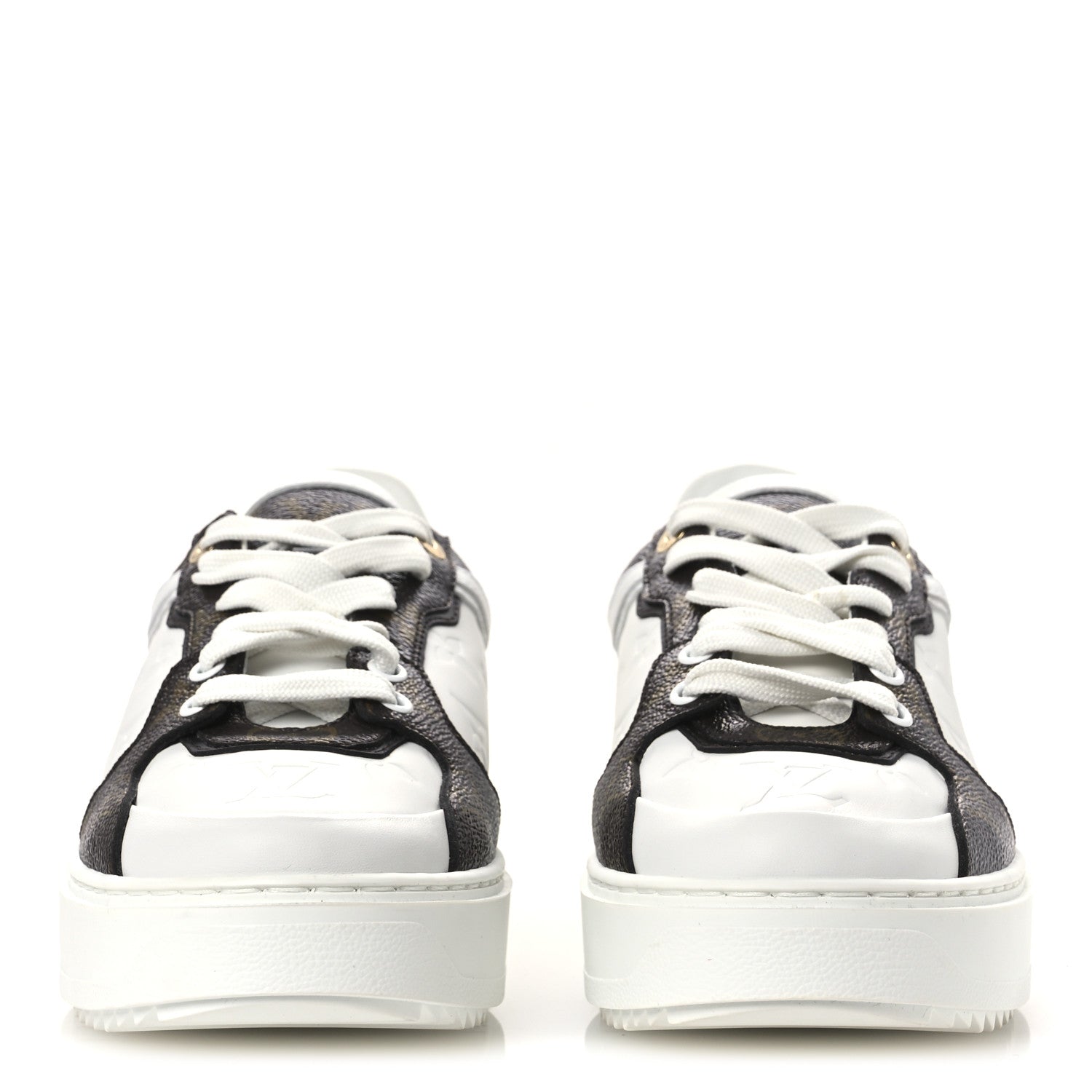 Louis Vuitton Lambskin Embossed Monogram Time Out Sneakers 39 White Brown