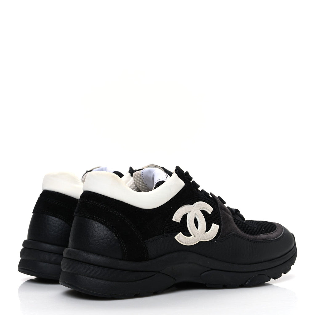 Mesh Suede Grained Calfskin Womens CC Sneakers 37.5 Black White