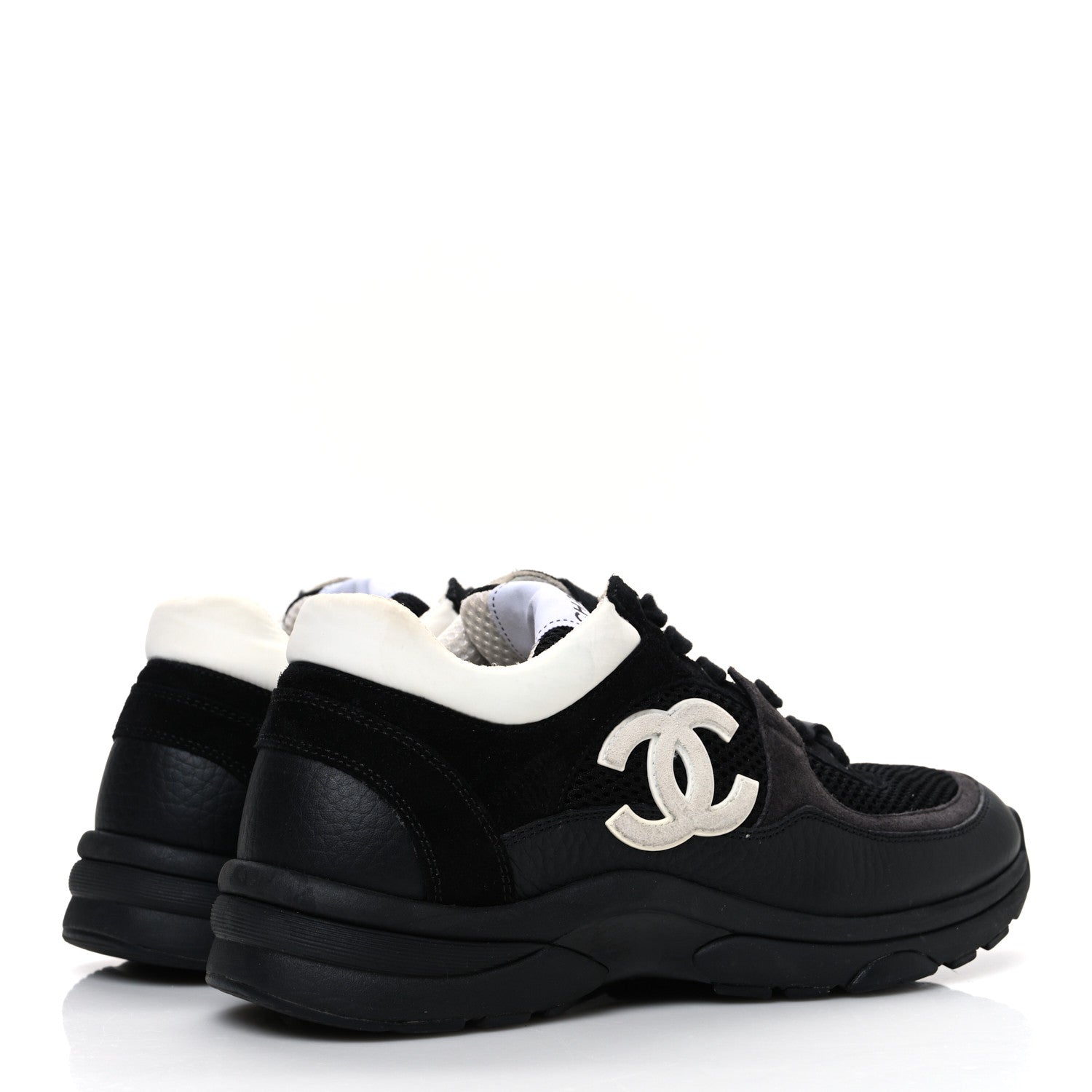 Mesh Suede Grained Calfskin Womens CC Sneakers 37.5 Black White