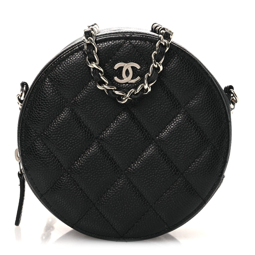 Chanel Caviar Quilted Round Clutch With Chain Black