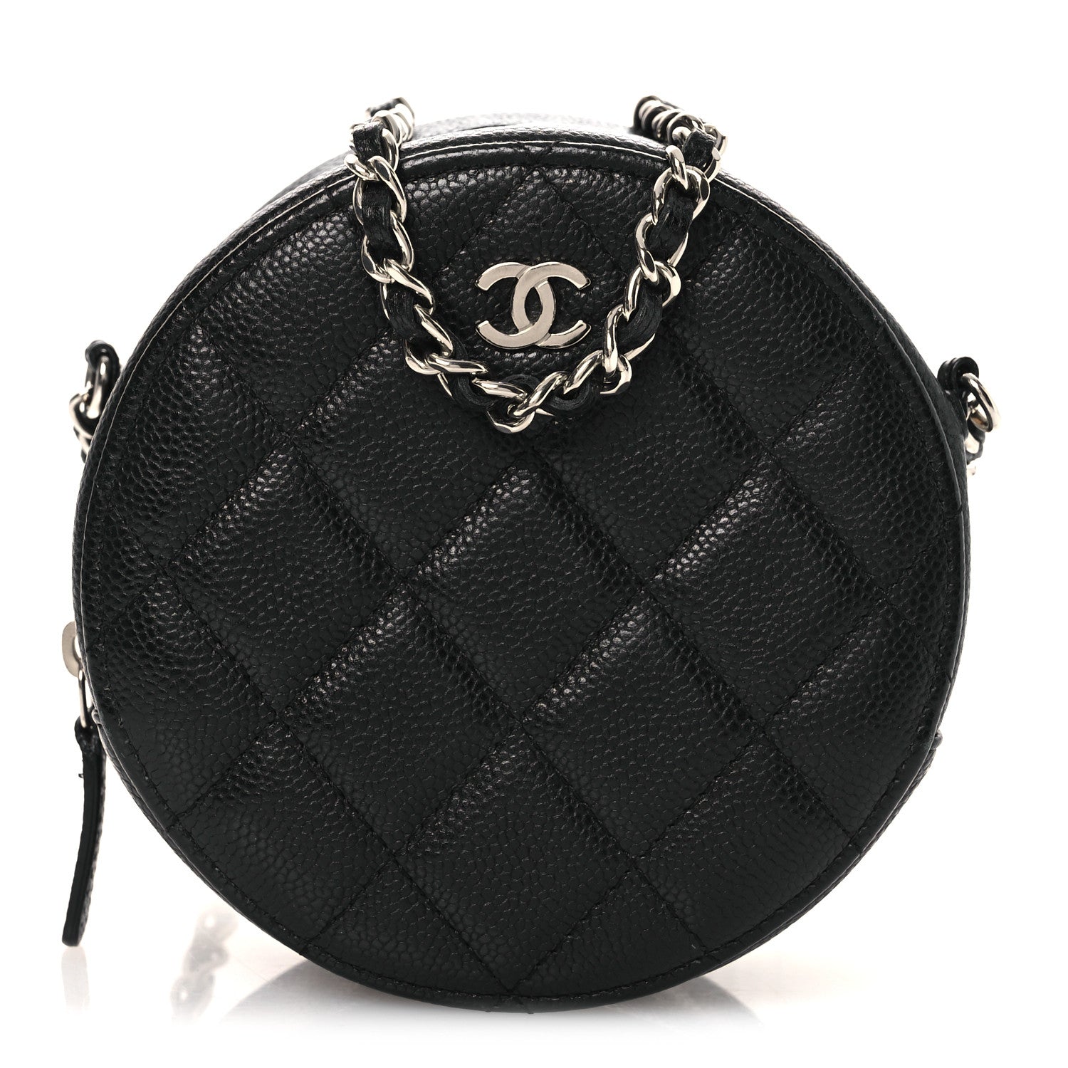 Chanel Caviar Quilted Round Clutch With Chain Black