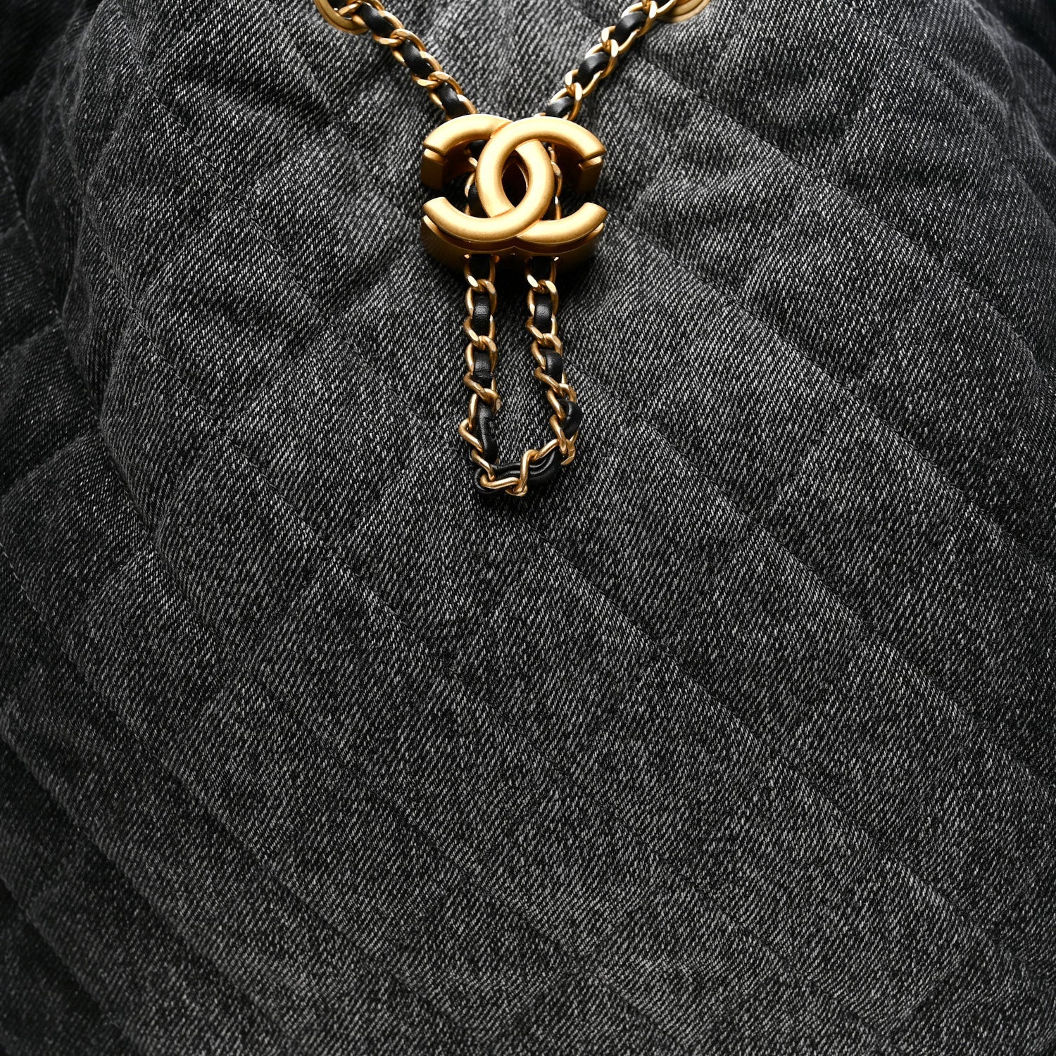 Chanel Washed Denim Quilted Large Chanel 25 Handbag Black