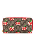 Gucci GG Supreme Monogram Apple Zip Around Wallet Beige Multicolor Lobster Red