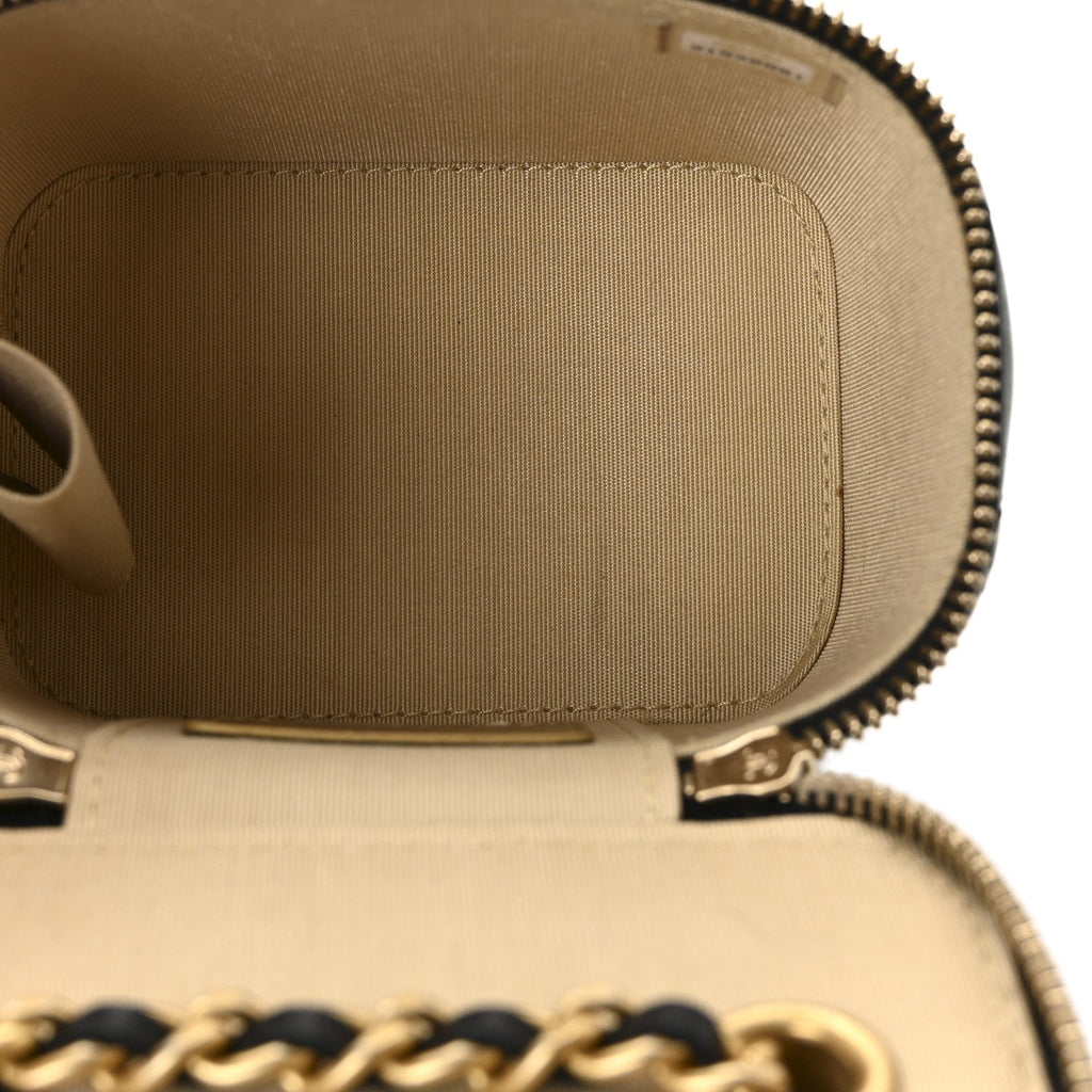 Chanel Lambskin Quilted Mini Pearl Crush Vanity Case With Chain Black
