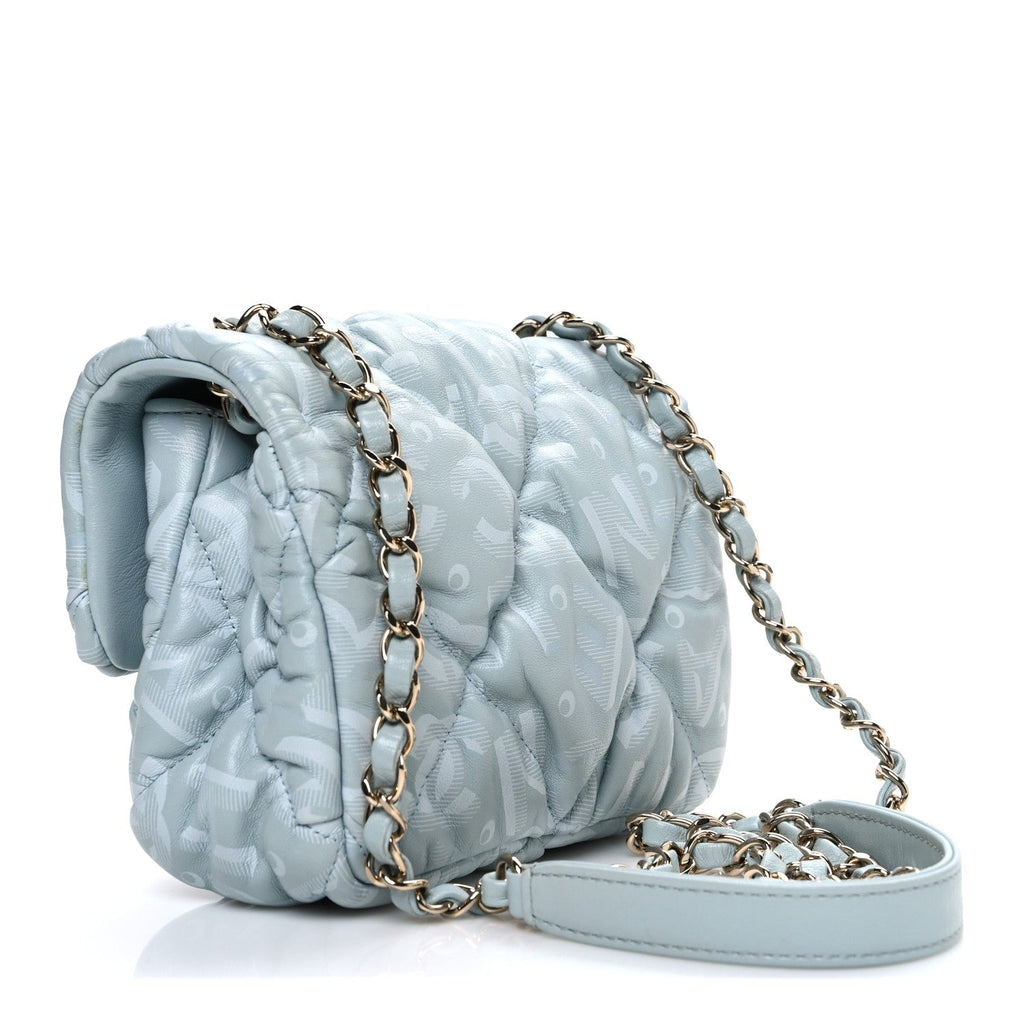 Chanel Lambskin Quilted Printed CC Mini Square Flap Light Blue