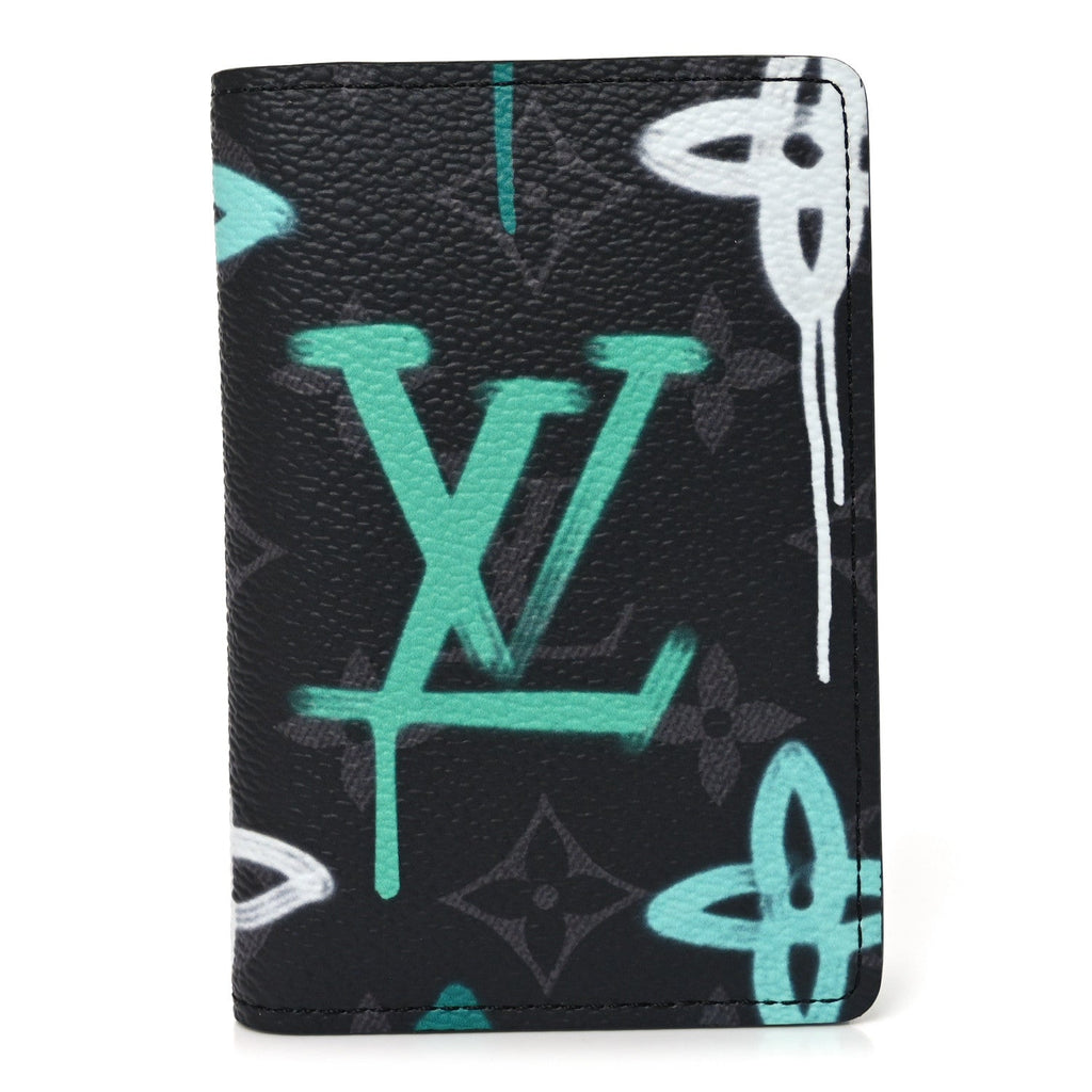 Louis Vuitton Monogram Eclipse LV Graffiti Pocket Organizer Green Lights