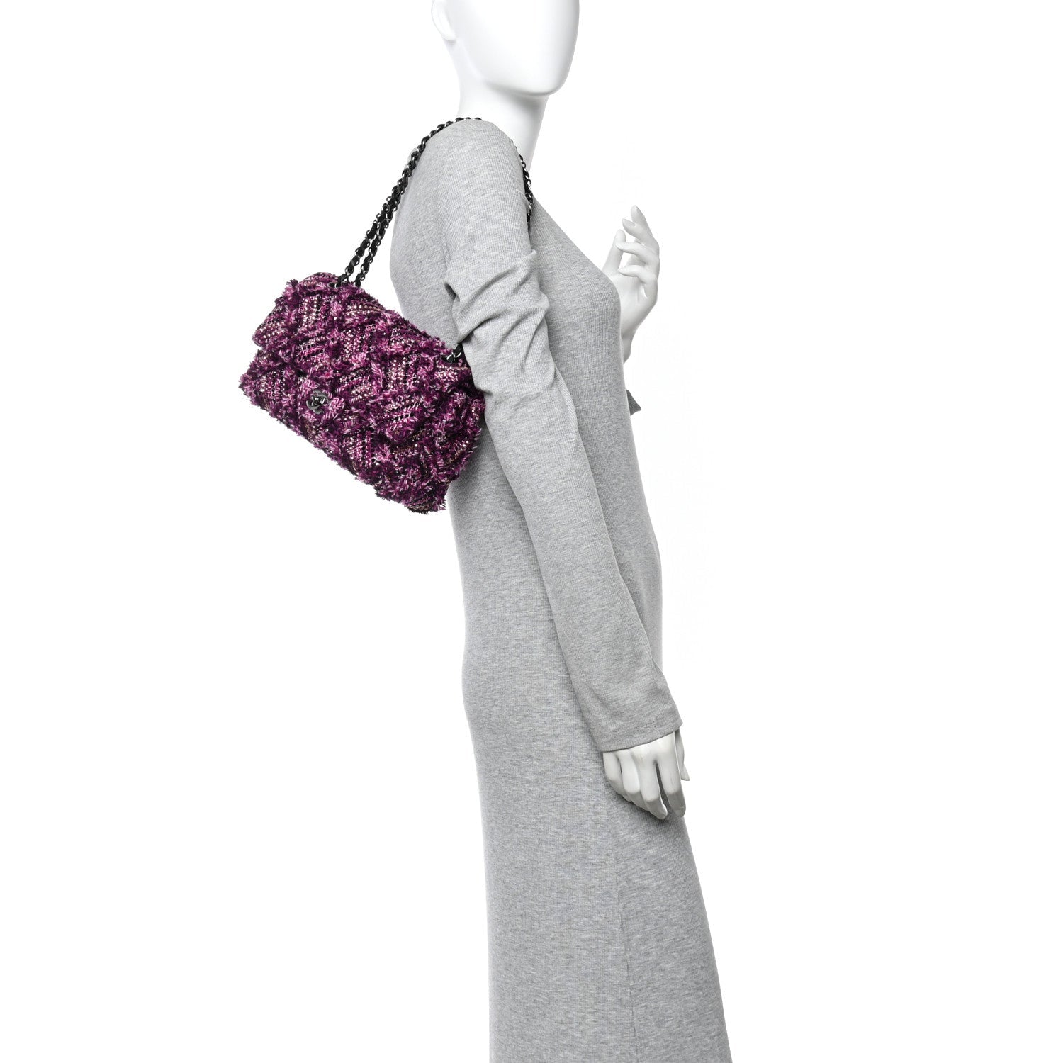 Chanel Crystal Tweed Quilted Medium Double Flap Purple Multicolor